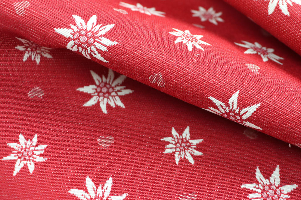 Dekostoff Jacquard - zweiseitig - Landhaus-Edelweiß - Rot