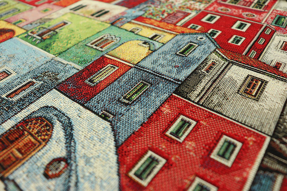 Gobelin-Stoff- Bunte Häuser