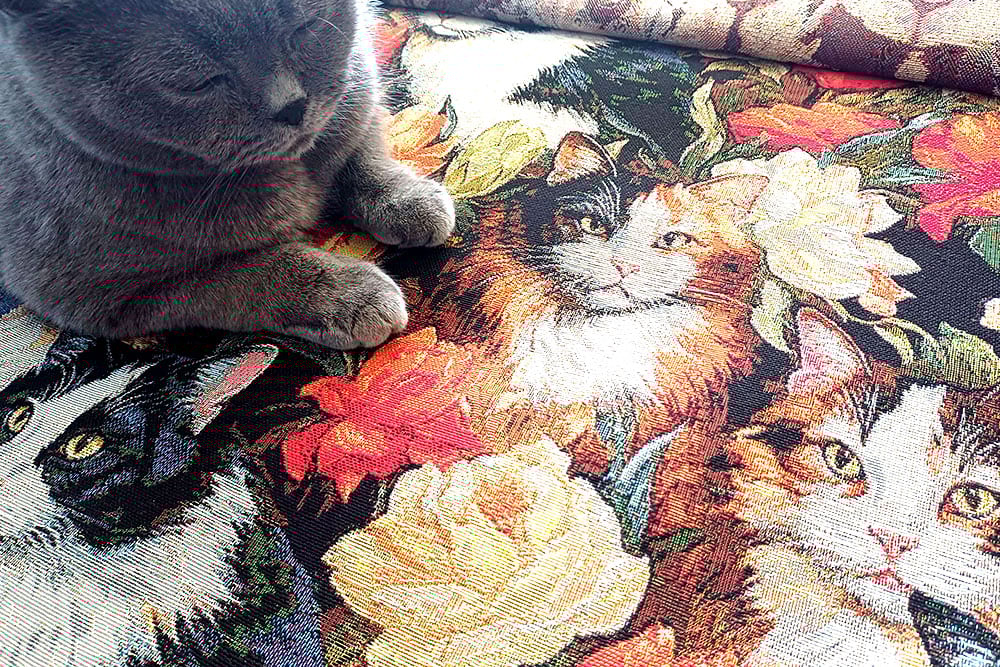 Dekostoff Gobelin - Katzen und Blumen