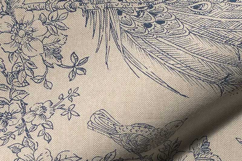 Dekostoff Leinenoptik - Toile de Jouy - Pfau
