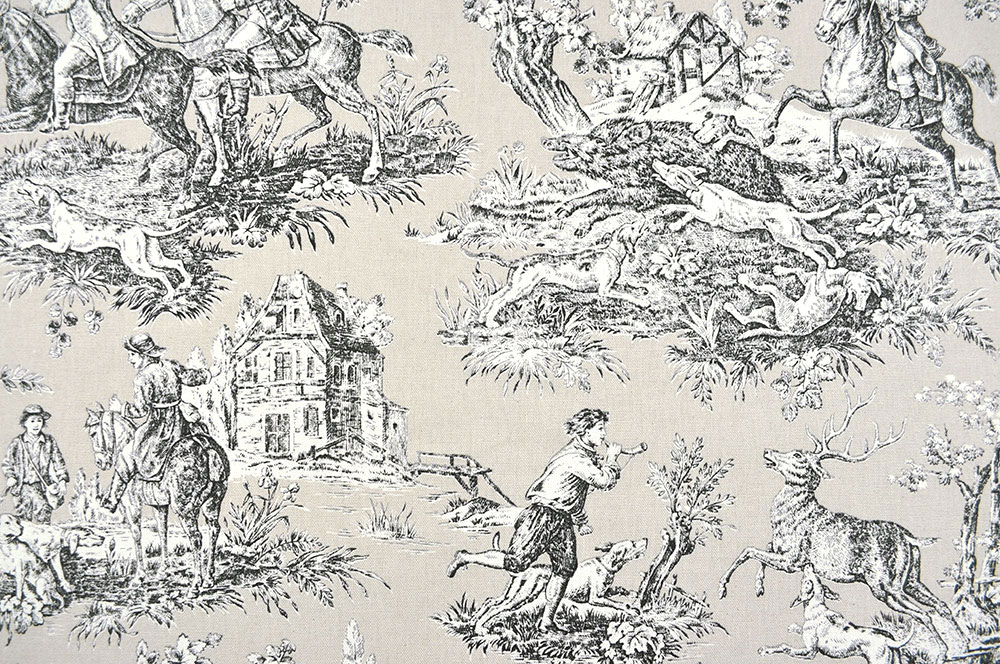Dekostoff Toile de Jouy - Auf der Jagd - Beige/Schwarz - 280 cm