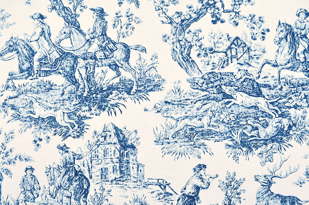 Dekostoff Toile de Jouy - Auf der Jagd - Creme/Blau - 280 cm