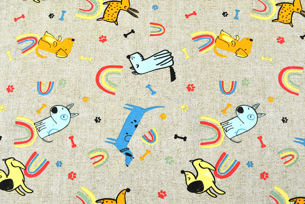 Dekostoff Leinenoptik - Happy Dogs - 280 cm