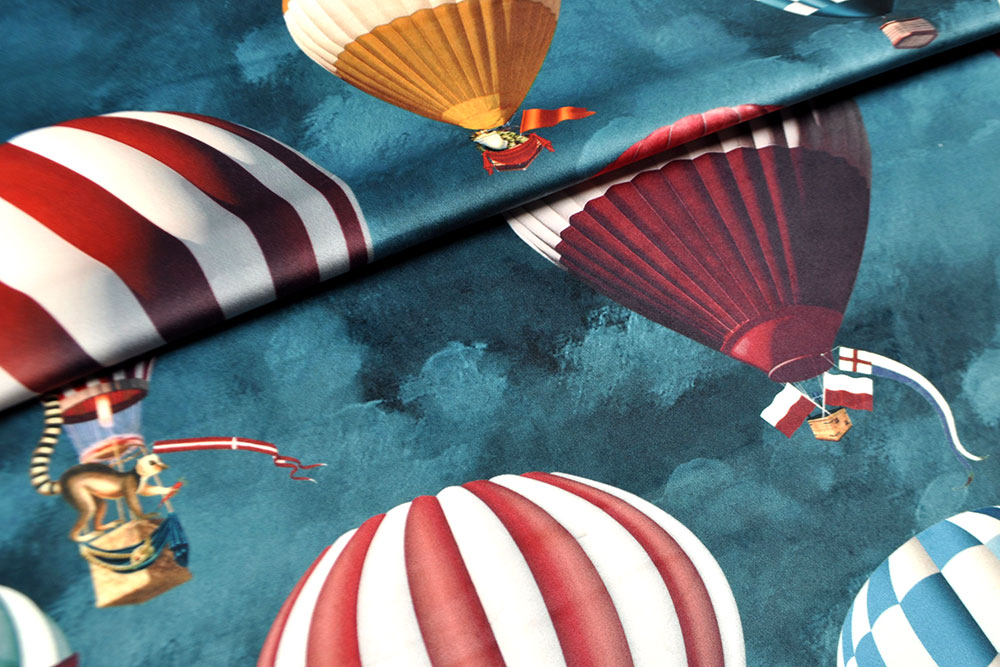 Samt-Dekostoff - Digitaldruck - Tierische Ballonfahrt