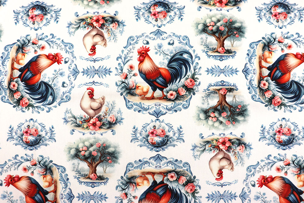 Dekostoff Premium - Hühner und Hähne