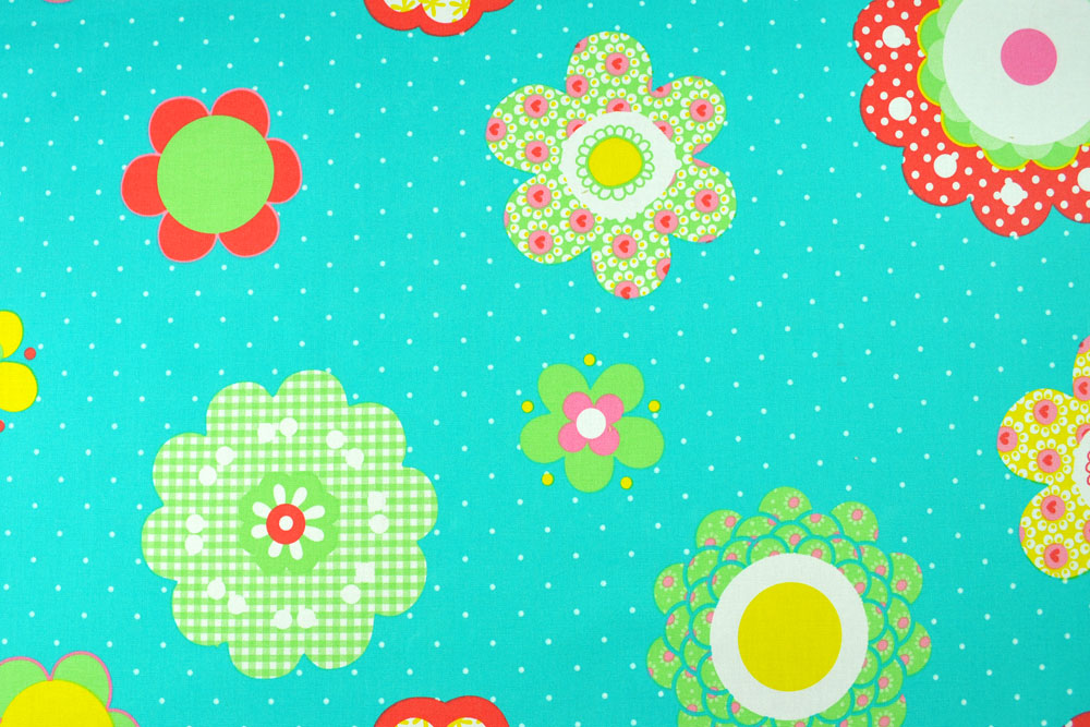 Dekostoff deluxe - Happiness - Große Blumen - 280 cm - Türkis