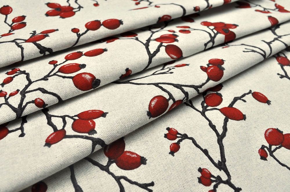 Dekostoff Leinenoptik - Hagebutten