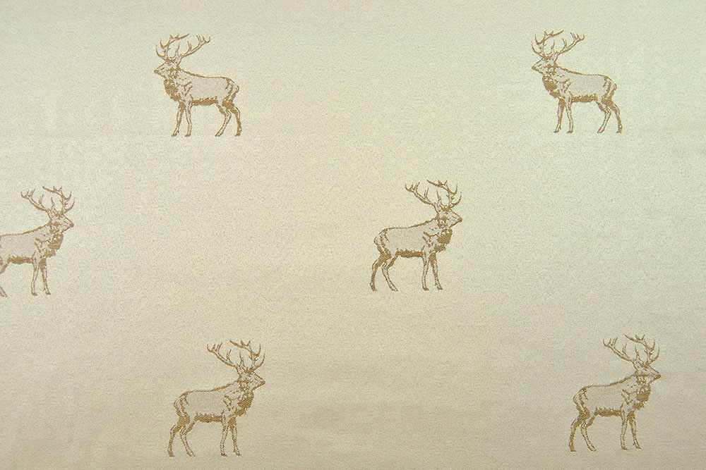 Dekostoff Jacquard - zweiseitig - Hirschrudel - Creme