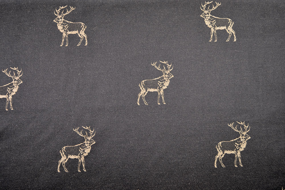Dekostoff Jacquard - zweiseitig - Hirschrudel - Dunkelbraun