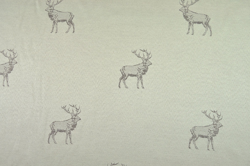 Dekostoff Jacquard - zweiseitig - Hirschrudel - Creme/Grau