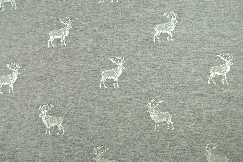 Dekostoff Jacquard - zweiseitig - Hirschrudel - Grau