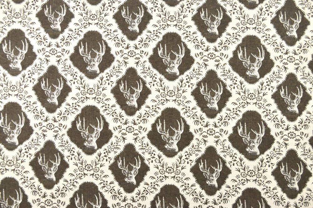 Jacquard Stoff - Hirschkopf - Beige/Graubraun