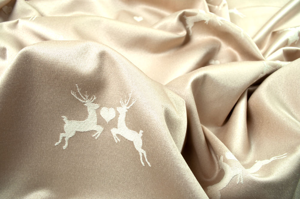 Verliebter Hirsch - Dekostoff Jacquard - Champagner/Creme