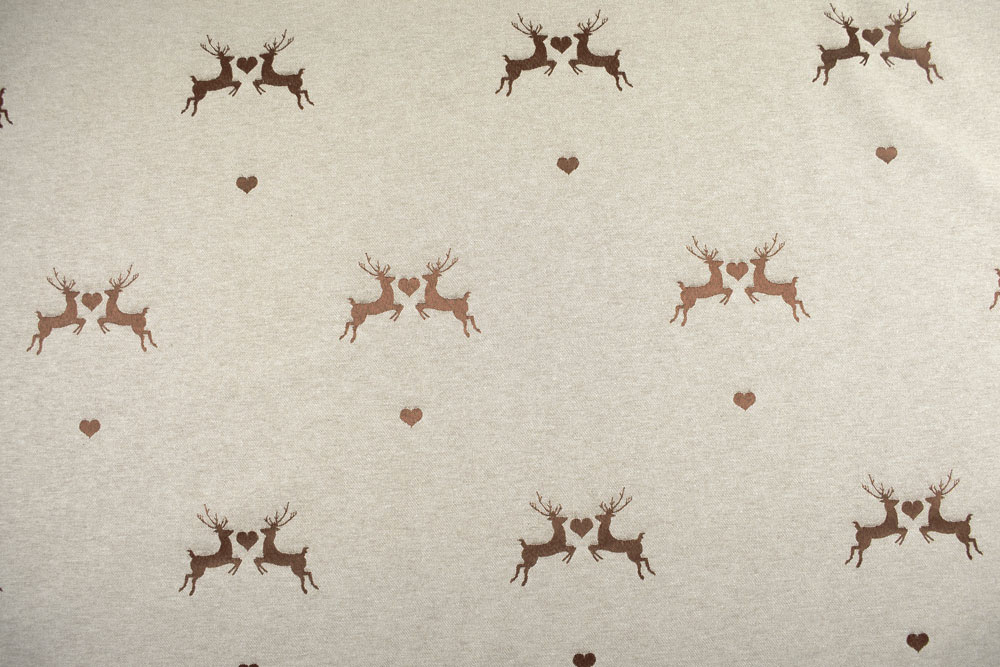 Verliebter Hirsch - Dekostoff Jacquard - Creme/Holzbraun