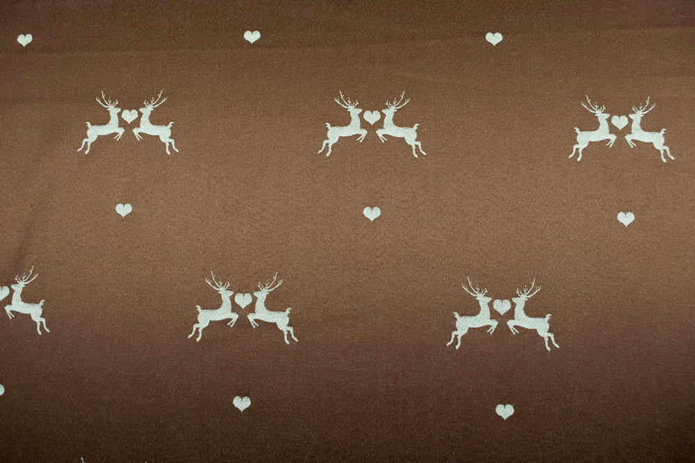 Verliebter Hirsch - Dekostoff Jacquard - Holzbraun/Creme