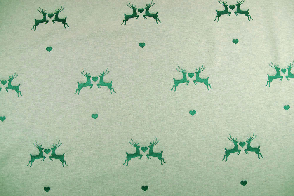 Verliebter Hirsch - Dekostoff Jacquard - Creme/Tannengrün