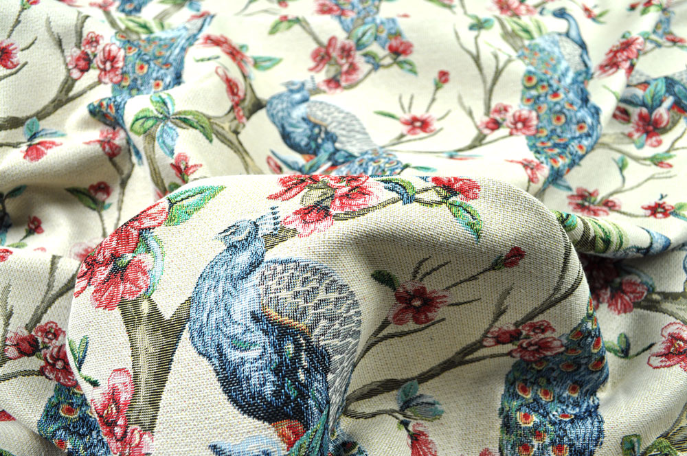 Dekostoff Jacquard - Prächtiger Pfau