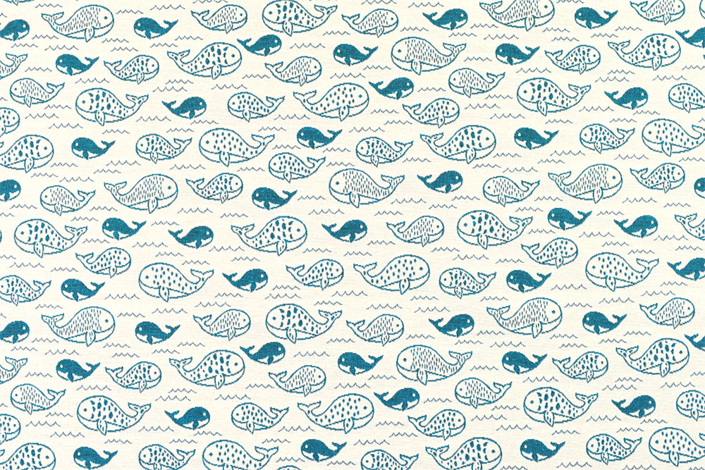 Dekostoff Jacquard - Wal-Familie - Creme/Türkis