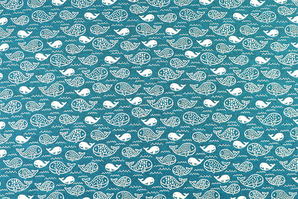 Dekostoff Jacquard - Wal-Familie - Türkis/Creme