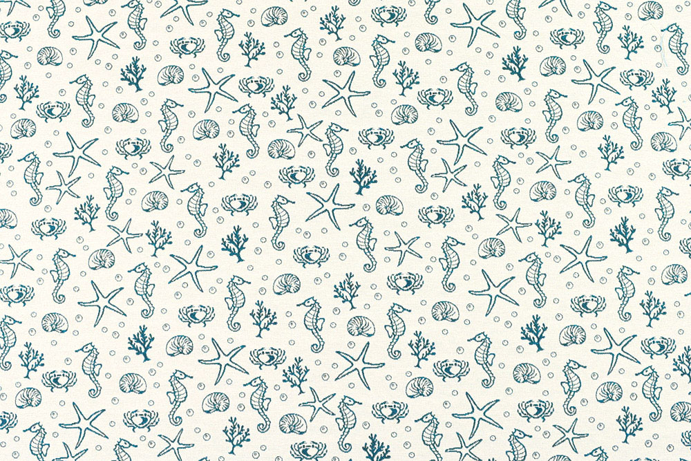 Dekostoff Jacquard - Seepferdchen-Welt - Creme/Türkis