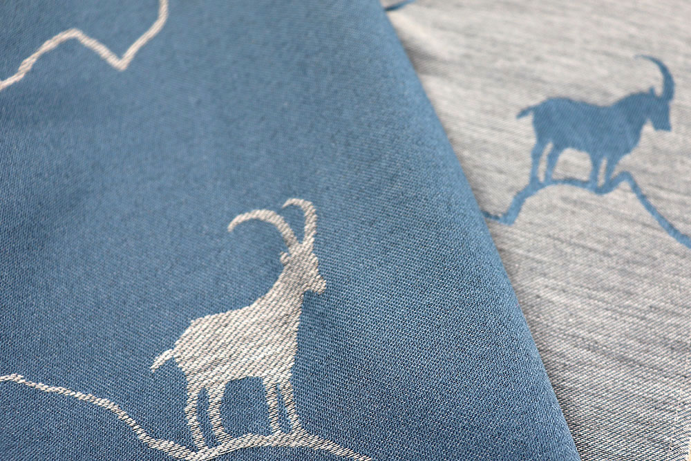 Dekostoff Jacquard - zweiseitig - Alpen-Steinbock - Blau