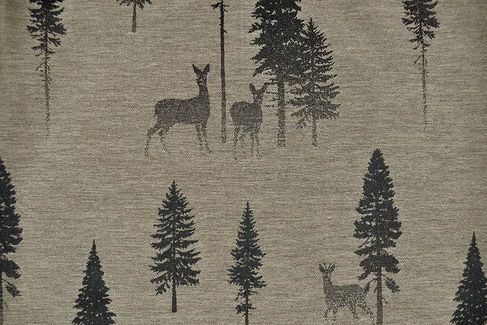 Dekostoff Jacquard - zweiseitig - Rehe im Wald - Hellbraun/Braun