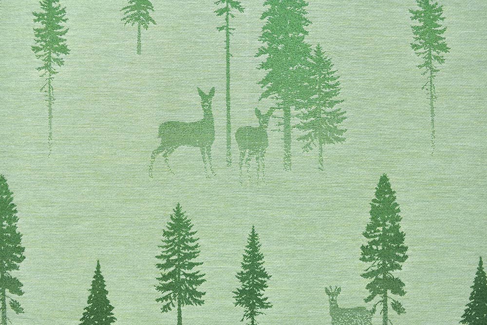 Dekostoff Jacquard - zweiseitig - Rehe im Wald - Hellgrün/Grün