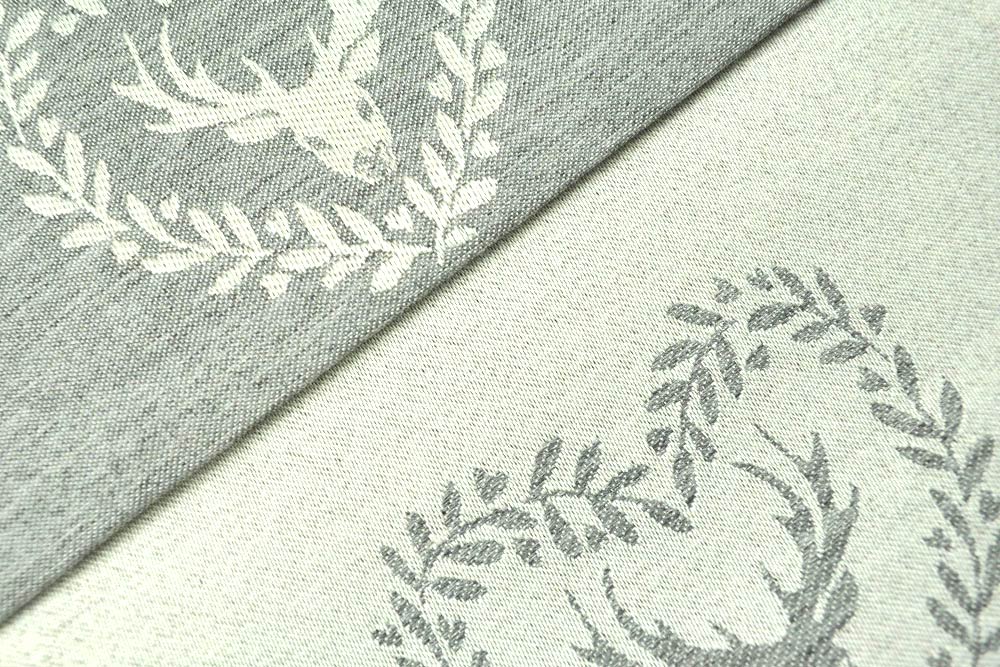 Dekostoff Jacquard - zweiseitig - Hirsch im Herz - Creme/Grau