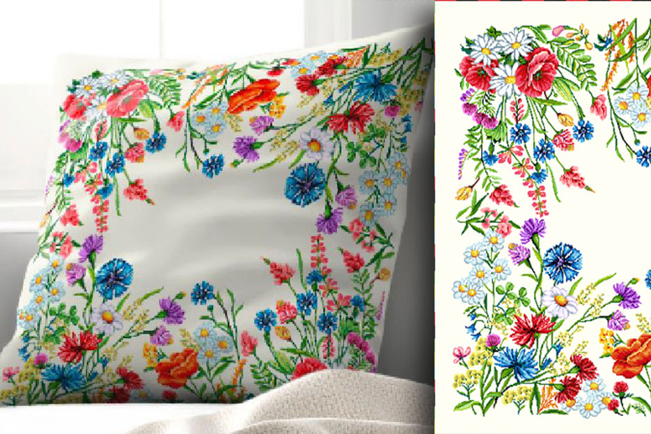 Gobelin-Kissenpanel - Blumenwiese