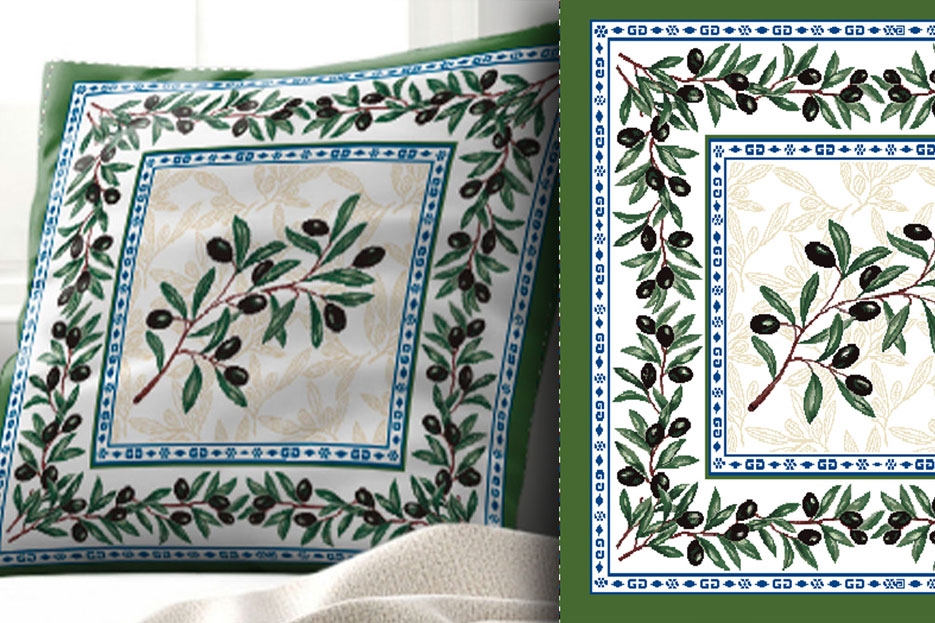 Gobelin-Kissenpanel - Mediterrane Oliven