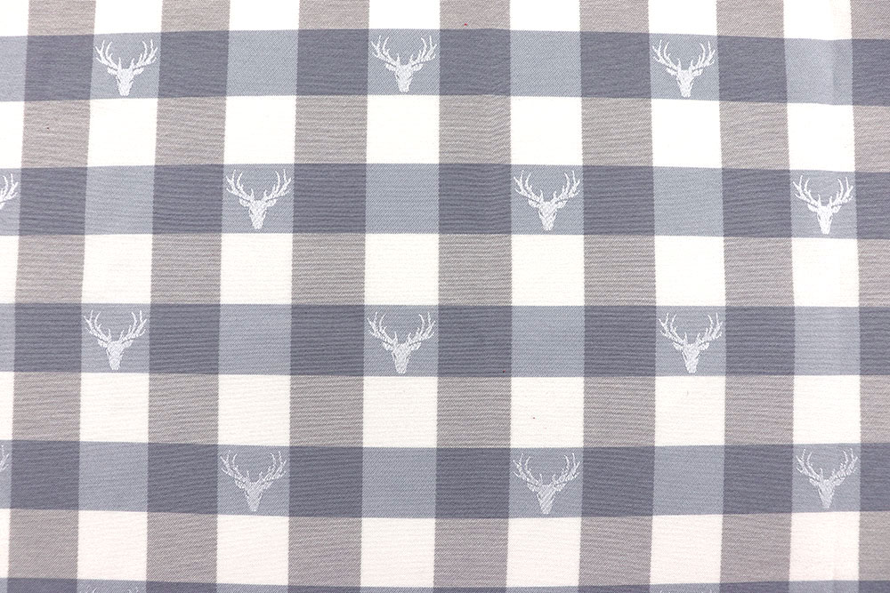 Dekostoff Jacquard beidseitig - Hirsch-Karo - Hellgrau