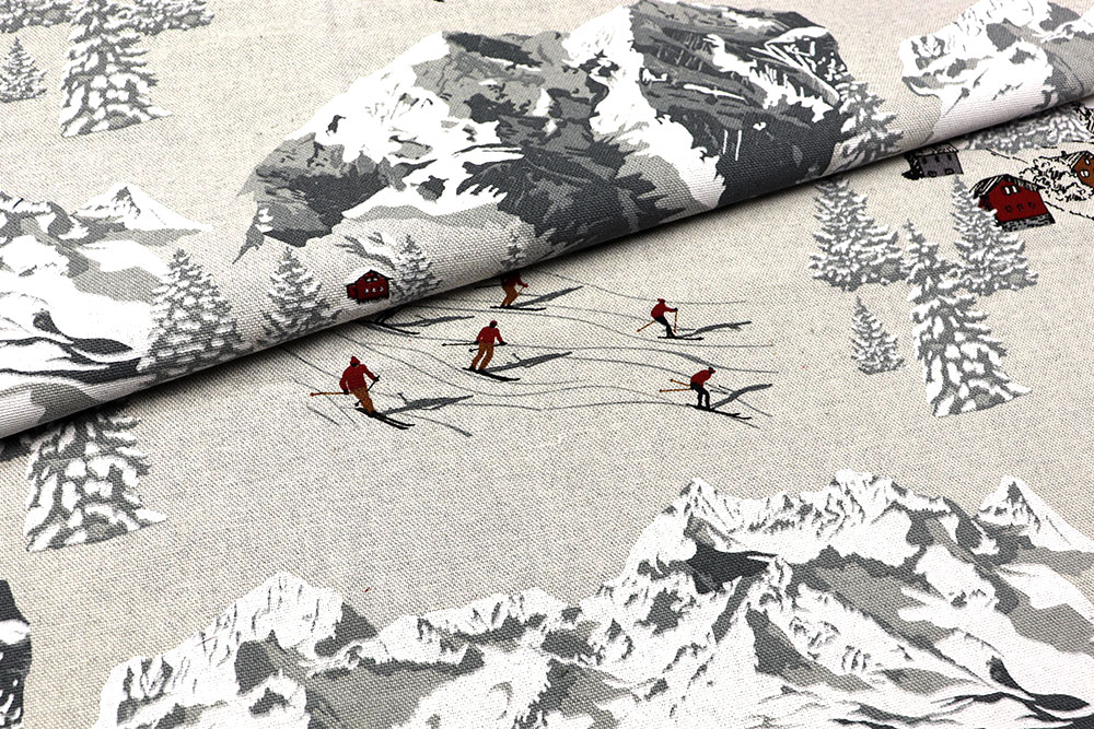 Dekostoff Leinenoptik - Skifahrer