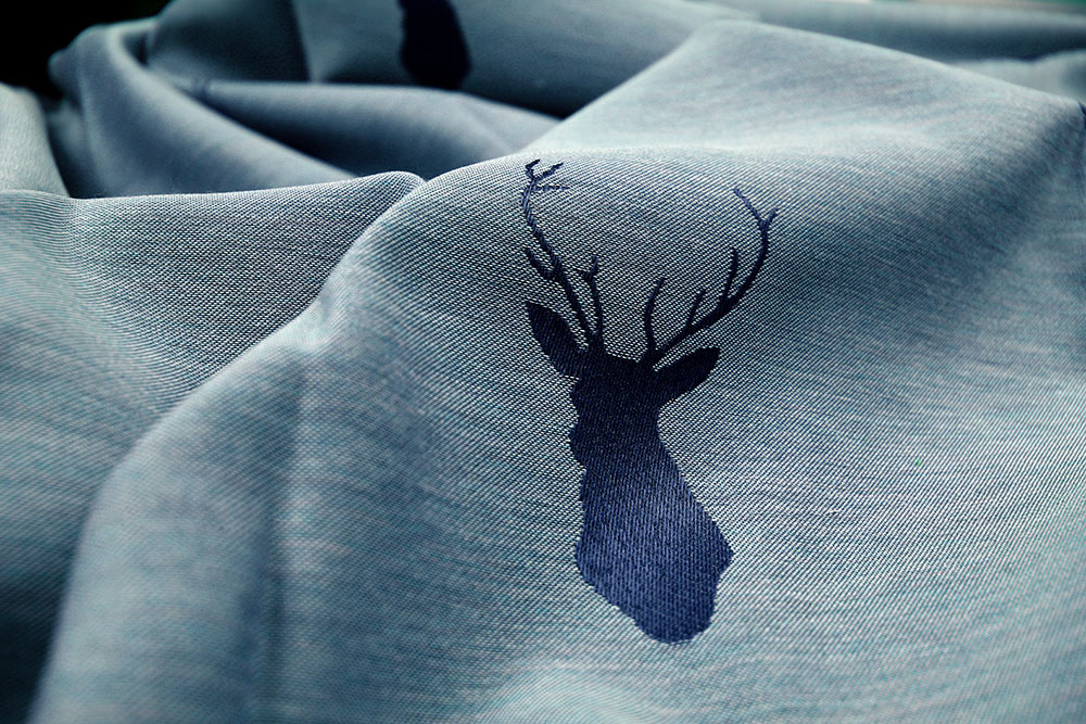 Dekostoff Jacquard beidseitig - Hirschgeweih - Blau