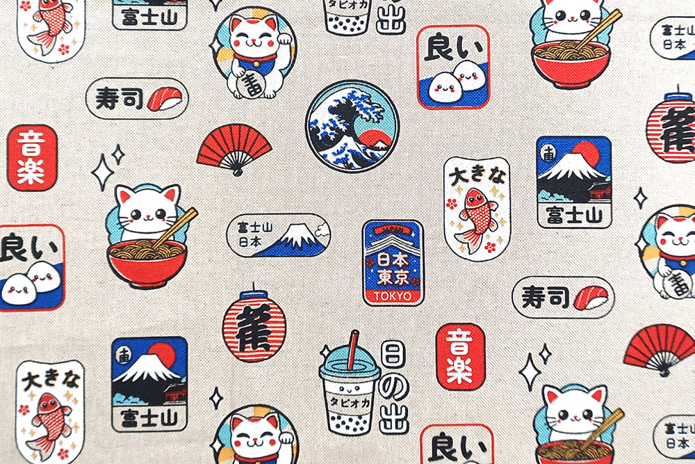 Dekostoff Leinenoptik - Sushi und Ramen