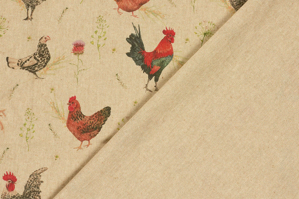 Dekostoff Leinenoptik - Huhn und Hahn