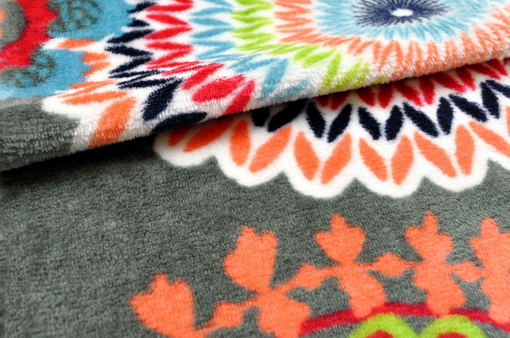 Wende-Kuschelfleece - Mandala - Grau/Bunt