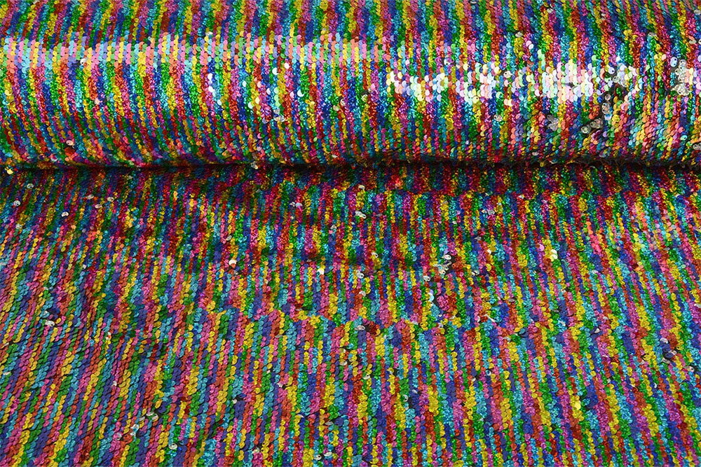 Wende-Pailletten-Stoff - Regenbogen