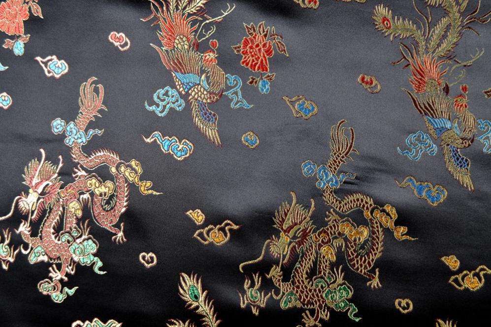 China-Seidenimitat Drache - Schwarz - 150 cm