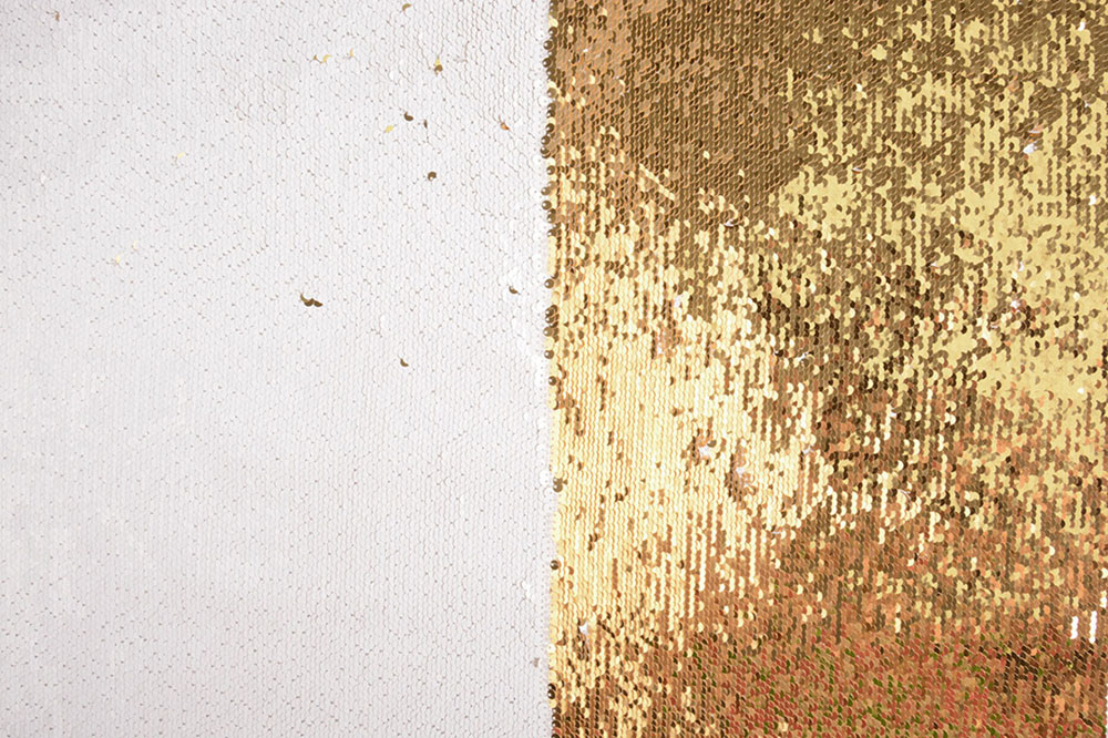 Wende-Pailletten-Stoff - Gold/Weiß