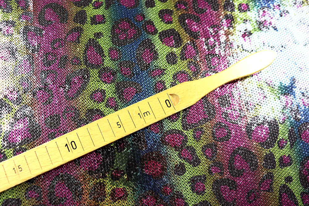 Pailletten-Jersey - Regenbogen-Leopard