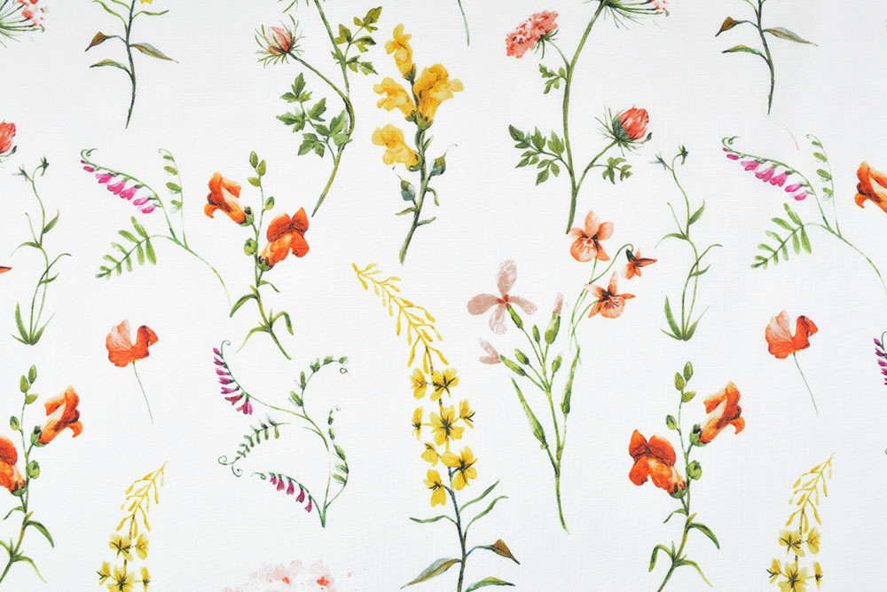 Gardinenstoff transparent - Blumenwiese - Gelb