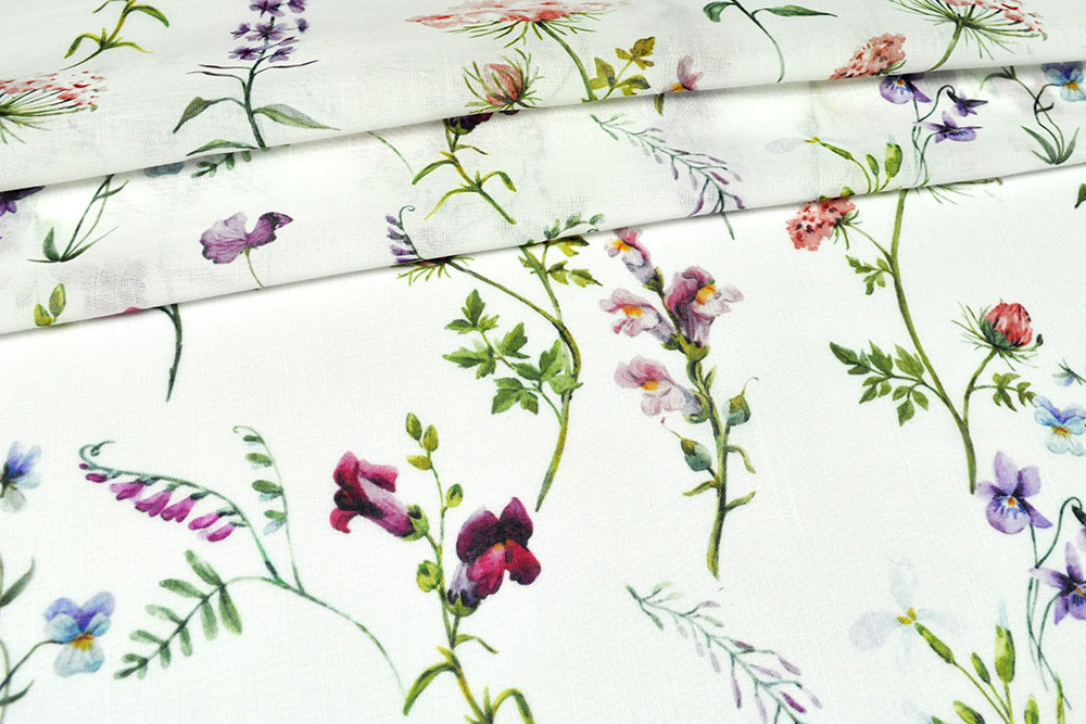 Gardinenstoff transparent - Blumenwiese - Lila