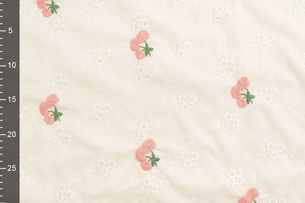 Baumwollstoff Kirschen-Stickerei - Rosa