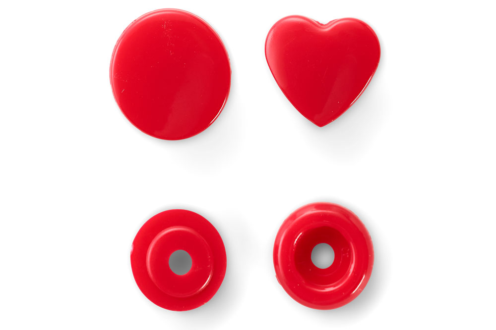 Nähfrei-Druckknöpfe - "Color Snaps" - Herzen - Rot
