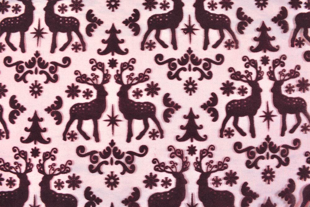 Organza Stoff Hirsche beflockt - Bordeaux