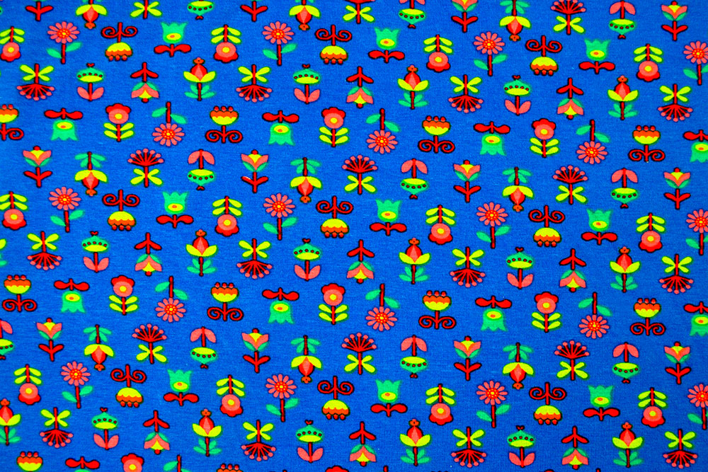 Jersey-Stoff - Bunte Blümchen - Blau