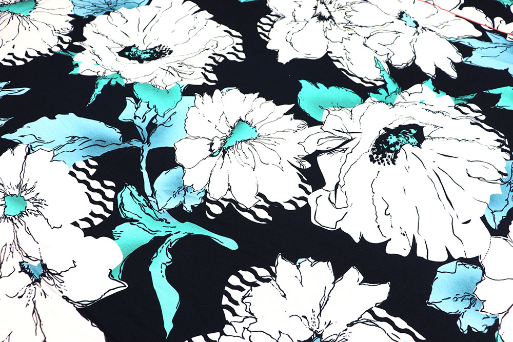 Viskose-Paneljersey - Aqua Flower
