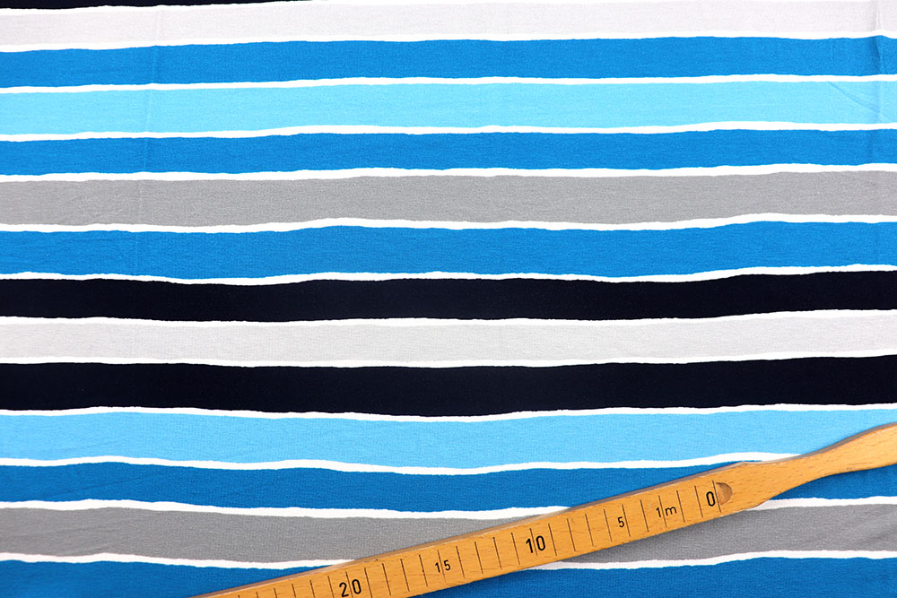 Viskosejersey - Querstreifen - Blau/Taupe/Grau