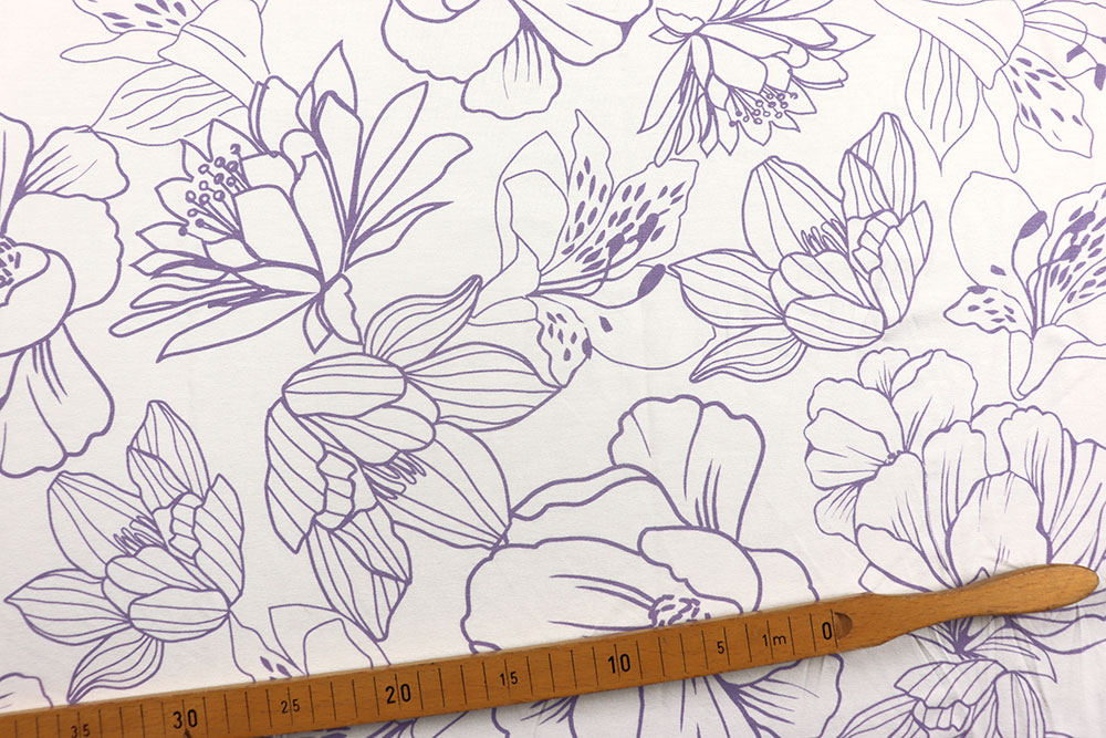 Viskosejersey - Fine Flowers - Weiß/Lavendel