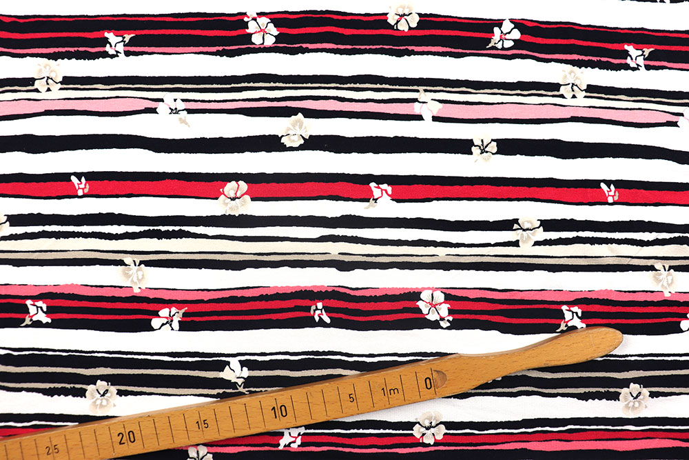 Viskosejersey - Streifen mit kleinen Blüten